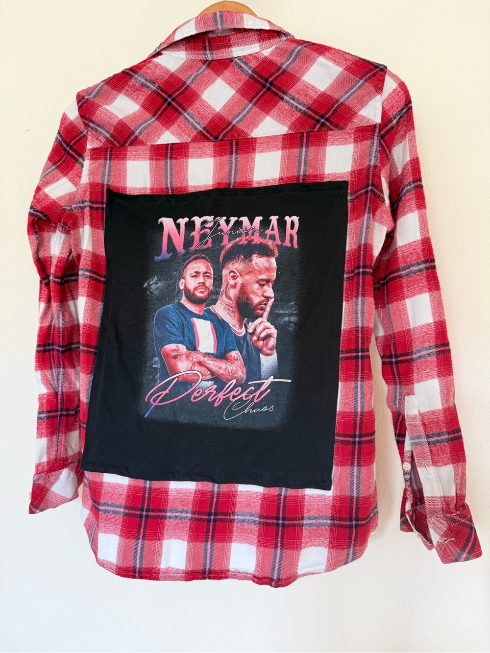 GAP Red and White Plaid Button-Down Shirt with Neymar Back Graphic